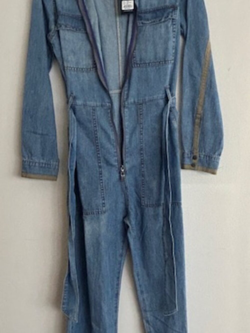 One Teaspoon Claudia Ciao Blue Long Length Zip Tie Fitted Denim Overalls NWT - Picture 10 of 16